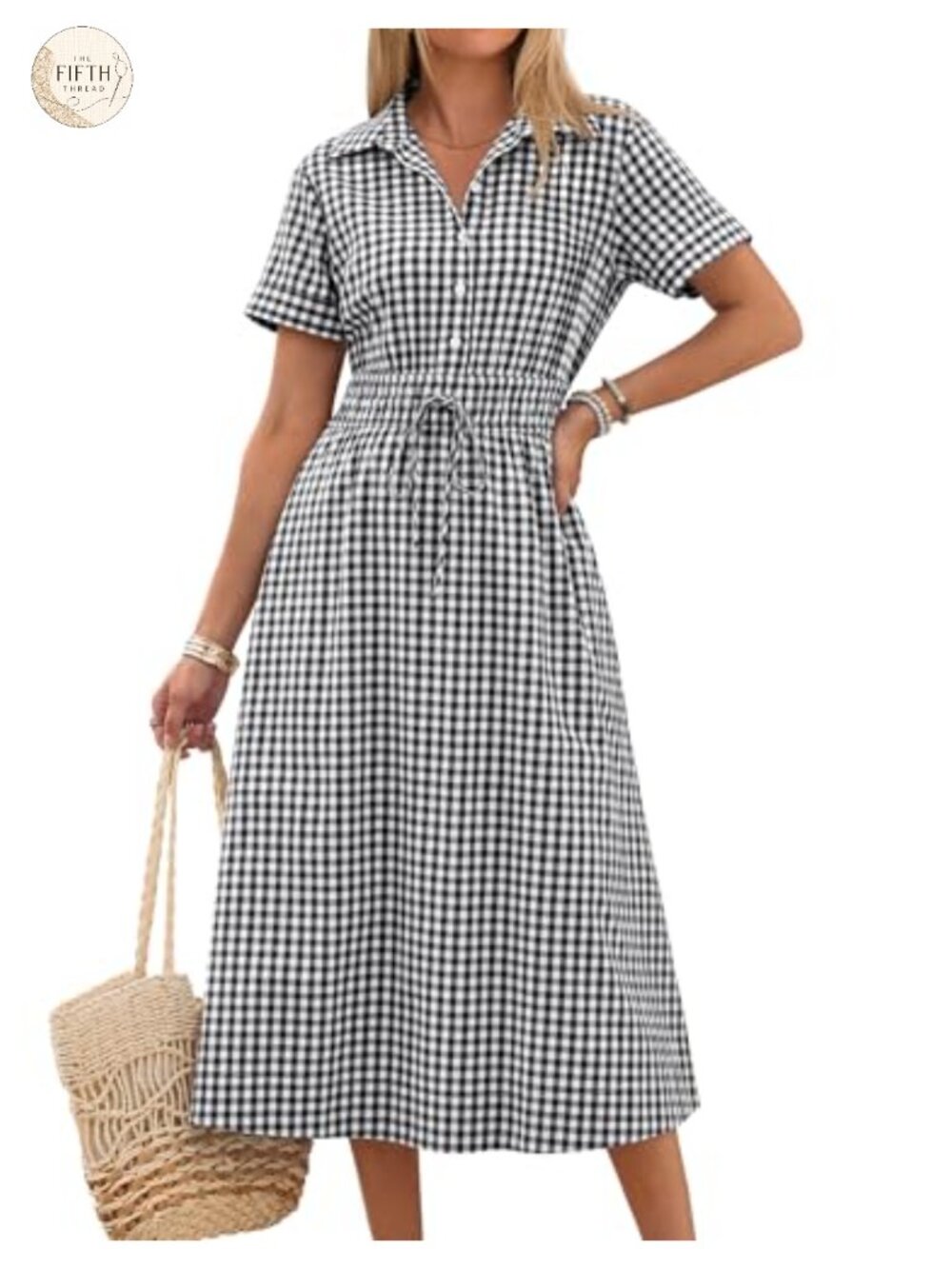 Casual A-Line Midi Shirt Dress, Button Collar, Short Sleeve